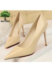 BIGTREE أحذية امرأة الموضة مضخات براءات الاختراع والجلود عالية الكعب Stiletto الكعوب الاحتلال OL مكتب أحذية مثير الكعوب حجم كبير 43