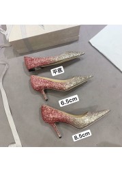 luxury designer high heel shoes for women genuine leather glitter sexy wedding shoes