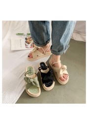 2021 new lady sandals summer fairy style fashion student thick-soled roman flat shoes indoor slippers slides butterfly knot