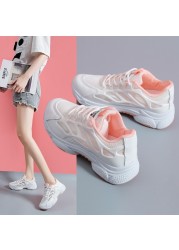 Women's shoes 2021 summer platform wedge casual sneakers women mesh breathable sneakers women comfort lace up white shoes