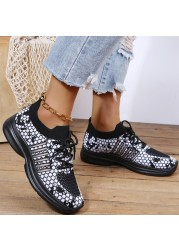 Lucyever Breathable Mesh Sneakers for Women Snake Pattern Lace Up Vulcanized Shoes Woman 2022 Comfty Non Slip Tenis Shoes 44