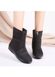 Snow boots for women winter warm plush ankle boots front zipper non-slip cotton-padded female solid color boots