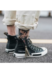 New 2022 Spring Autumn Fashion High Top Sneakers Canvas Shoes Casual Shoes Women Flat Male Zipper Lace Up Solid Trainers 43 44