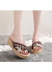 Lady's Beach Shoes Tassel Cross Strap Female Summer Flip Flops Casual Platform Sandals Open Toe Non-slip Slippers for Women