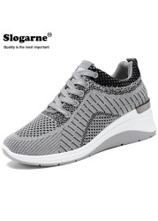 Women's Knitting Flats Lace Up Slip-On Breathable Comfortable Platform Sneakers Female Spring Sports Casual Shoes Running Loafers