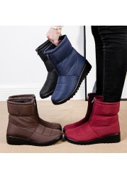 Waterproof Snow Boots For Women 2021 Winter Warm Plush Ankle Booties Front Zipper Non-slip Cotton Padded Shoes Woman Size 44