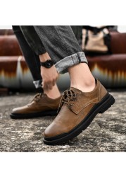 Genuine leather men's shoes, English style comfortable casual work shoes