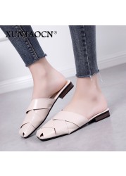 Flat Slides Mules Shoes Woman Summer Ladies Elegant Shoes Half Slippers Women's Shoes Lazy Zapatos Mujer