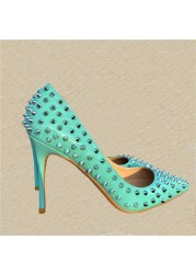 Spring New Sexy Rivet Pointed Toe Stiletto High Heel Work Shoes Party Dress All-match Fashion Large Size Women's Shoes