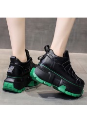 Lucifer High Platform Sneakers For Women Spring Autumn 8cm Chunky Heels Casual Shoes Woman Lace Up Vulcanized Shoes Female 2022