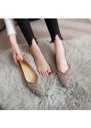 women flat shoes ballet shoes pearl diamond sequins breathable knit pointed loafers spring summer ladies soft loafers