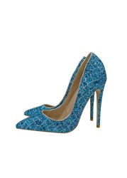 Spring new blue sequins pointed toe stiletto high heels work shoes party dress all-match large size fashion women's shoes