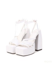 Square Toe 2022 New Woman Platform Sandals Shoes Hoof High Heels Platform Summer Sexy Elegant Fashion Shoes Woman Heels Sandals