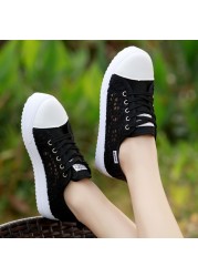 2022 spring and summer new thick-soled canvas shoes women's breathable mesh hollow boots all-match mesh shoes women