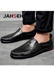 Genuine Leather Men Luxury Shoes Brand Hollow Casual Slip On Formal Loafers Men Moccasins Italian Black Male Driving Shoes