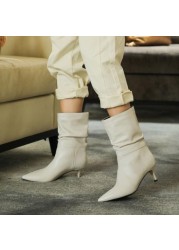 Cool Sept Genuine Leather Women Boots Spring High Heels Western Shoes Woman Party Shoes Size 34-39