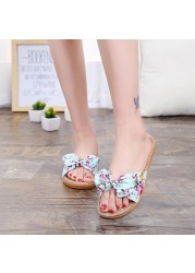 Summer Bowknot Linen Slippers Women Ladies Slippers Soft Bottom Silent Indoor Slippers Casual Slides Breathable Beach Shoes