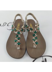 Rimocy T-strap Shiny Rhinestone Sandals Women 2022 Summer Clip Toe Flat Heel Sandalias Woman Crystal Beach Slides Flip Flops