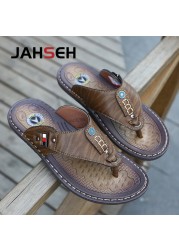 New Slippers Summer Flip Flops for Men Beach Slippers Leather Sandals Comfortable Shoes Non-slip Bathroom Shoes Men Slides