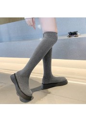 Rimocy 2022 Winter Autumn Women Platform Over The Knee Boots Stretch Knit Stockings Long Boots Woman Slip On Thick Bottom Boots