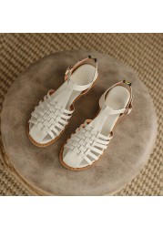 Women Genuine Leather Shoes Summer Sandals Buckle Strap Hollow Out Beach Sandals Cool Women's Shoes 2022 New Size 34-40