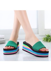 2022 summer ladies sandals slippers thick sole bathroom slippers wedge beach flip flops high heels beach slippers