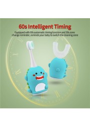 CkeyiN 2 in 1 Sonic Vibration U Shape Kids Electric Toothbrush 5 Adjustable Modes Cartoon Teeth Whitening Cleaning Brush