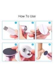 USB Rechargeable Wireless Electric Foot Cuticle File Callus Removal Machine Tools Pedicure Foot Heel Care Tool With Emery