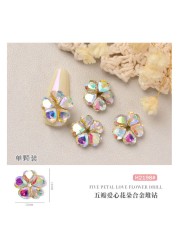 10pcs/lot 3D Nail Art Love Hearts Flowers Shapes AB Side Rhinestones Nail Tips Decorations