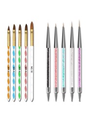 10pcs Home Salon Drawing Pen with Crystals Carving Portable Nylon Hair Liner Tips Builder Manicure Tool Nail Art Brush Set