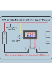 High Quality DC 100V 10A Voltmeter Ammeter Blue + Red LED Amp Dual Digital Volt Meter Scale
