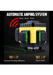 16 خط 4D 360 جهاز تسوية بالليزر مستوى الليزر مستوى ليزر أخضر التسوية الذاتية أداة قياس عمودية أفقية