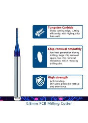 XCAN Corn Milling Machine Cutter 10pcs 0.5/0.8/1.0mm Blue Coated Carbide PCB Router Bits for Wood/Metal Milling Engraving End Mill