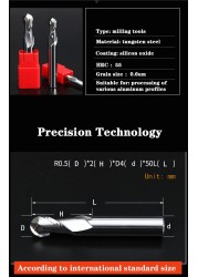 HRC58 2 3 4mm tungsten carbide steel 2 flute aluminum ball nose end mill cnc milling cutter cutting tools for profile shaping