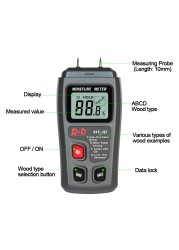 R&D MT-10 EMT01 Wood Moisture Meter Hygrometer Humidity Tester Timber Moisture Detector Tree Digital Density Tester Gray