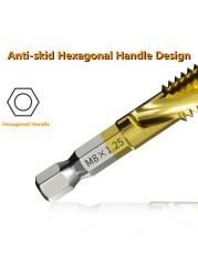 1-6pcs M3 M4 M5 M6 M8 M10 Tap Drill Bits 1/4 Hex Shank Machine Hand Taps Titanium Coated HSS Drill Tap Bits Threaded Screw Tools