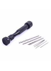 1pc Black Handle Drill Bit with 10pcs Twist Drill Bits Aluminum Alloy Carving Tools Hand Woodworking Watch Repair Tool