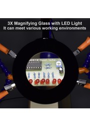 NEWACALOX مكتب كليب PCB لحام حامل 3X المكبر مع مصباح ليد لحام مساعدة اليد مرنة الذراع لحام أداة اليد الثالثة