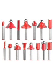 15pcs/set Woodworking Cutting Machines 1/4''/8mm Shank Carbide Router Bits for Wood Cutter Drill Cutting Tools