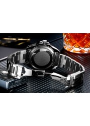 Men's automatic self-wind mechanical stainless steel strap gold silver gradient black blue dial date business watch