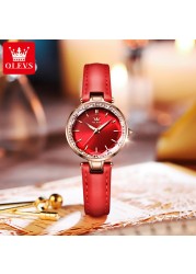 OLEVS Quartz High Quality Women's Wristwatch Waterproof Corium Strap Watches Fashion For Women Green Diamond Watch