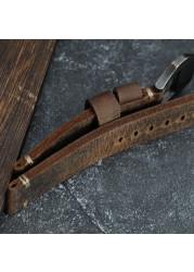 Handmade Crazy Horse Leather Watchband 20 22 24 26mm Brown Calfskin Leather Strap with Bronze Buckle for PAM111 441