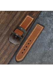 Handmade Canvas + Leather Watchband 20 22 24 26mm Compatible Bronze Strap Personalized Bronze Buckle