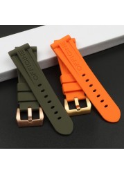 26mm Black Blue Orange Green Silicone Rubber Watchband Replacement for Panerai Strap Pin Buckle Waterproof Watch Accessories