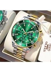 OLEVS Men's Watch Quartz Waterproof Stainless Steel Watch Green Sports Wrist Watch for Men Reloj hombres