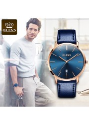 OLEVS Ultra-thin Men Watches Top Brand Fashion Casual Luxury Genuine Leather Japan Quartz Waterproof Wristwatch for Male