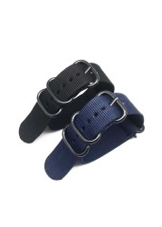 NATO Nylon Strap 20 22 24mm Bracelet Solid Military NATO Fabric Nylon Watch Strap Woven Zulu Straps Bands Belt Buckle Black