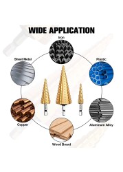 3 قطعة HSS التيتانيوم المغلفة خطوة مجموعة لقمة مثقاب صعدت مخروط المعادن نصل منشار قاطع مجوف متري 4-12/20/32 مللي متر عرافة أدوات