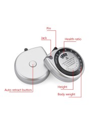 Measuring Tape Body Mass Measurement 150cm BMI Calculator - Fitness Weight Loss Muscle Fat Test - Push Back Button