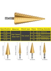 3pcs HSS Titanium Coated Step Drill Bit 4-12 4-20 4-32 Drill Power Tools Metal High Speed ​​Steel Wood Hole Cutter Cone Drill